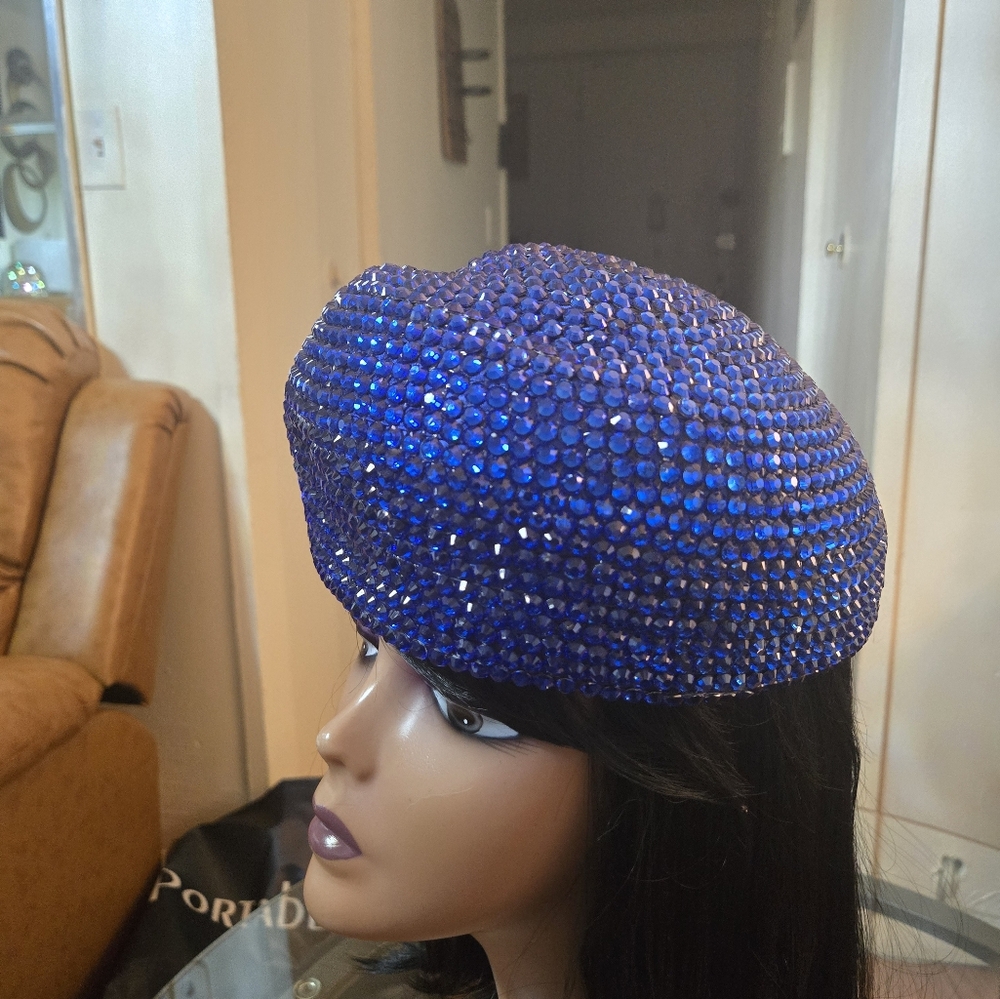 Blue Rhinestone Beret - Picture 2 of 6